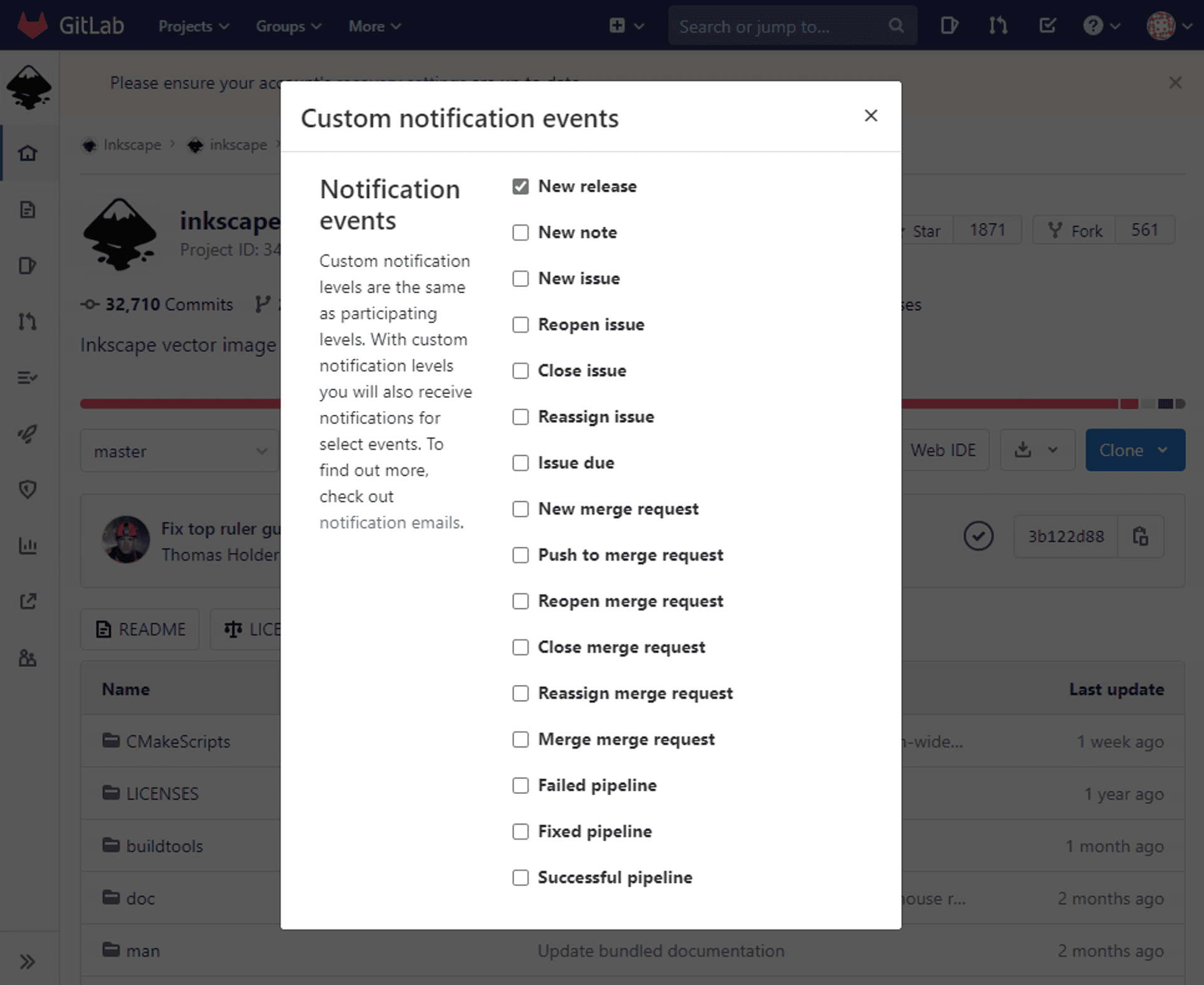 Watch releases in a GitLab project